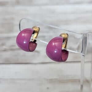 Vintage Clip On Earrings Fuchsia Hoops